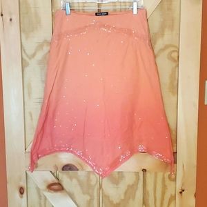Bisou Bisou Assymetrical Peach Skirt with Sequins, size 8